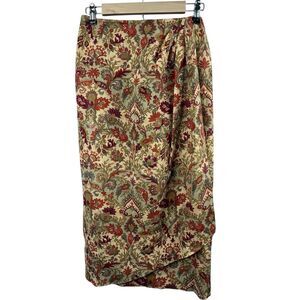 Talbots Vintage Tan Orange Floral Wrap Long Skirt Size 2 Wool